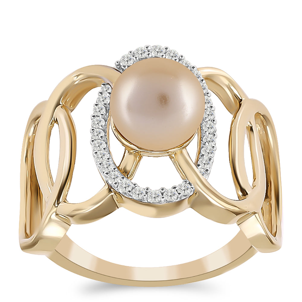 Goldplattierter Silberring mit goldfarbener Süßwasserperle und weißem Topas