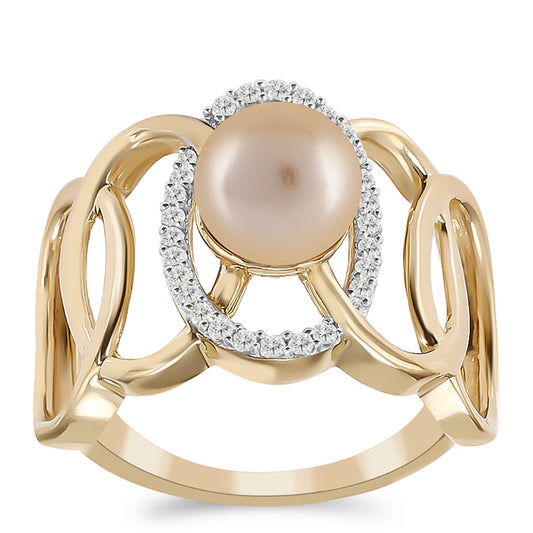 Goldplattierter Silberring mit goldfarbener Süßwasserperle und weißem Topas