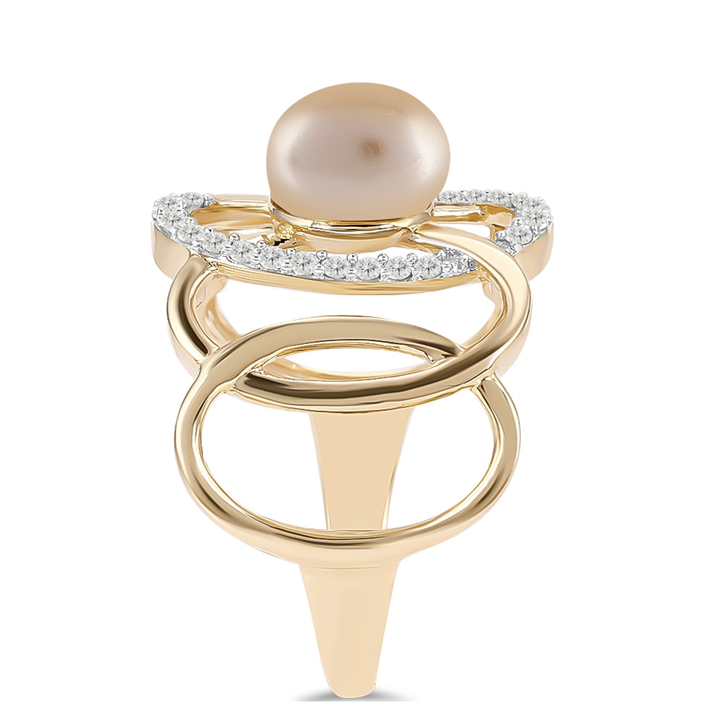 Goldplattierter Silberring mit goldfarbener Süßwasserperle und weißem Topas