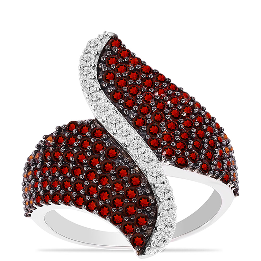 Silberring mit Barton Granat und weißem Topas