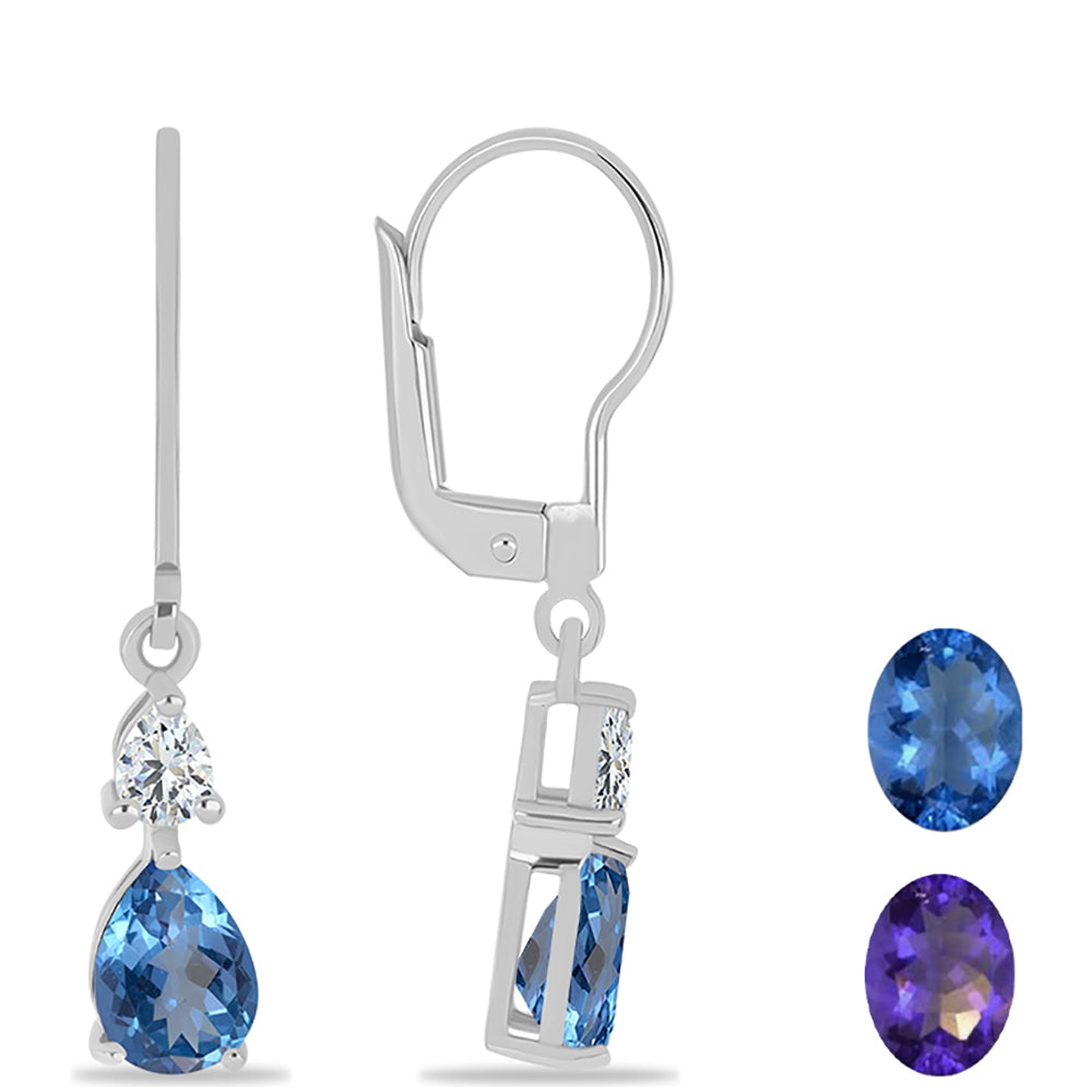 Silberohrringe mit farbwechselndem Fluorit und weißem Topas 1 