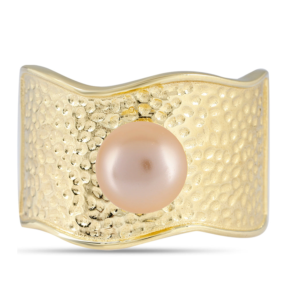 Goldplattierter Silberring mit goldfarbener Süßwasserperle