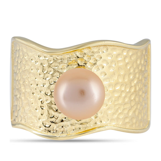 Goldplattierter Silberring mit goldfarbener Süßwasserperle