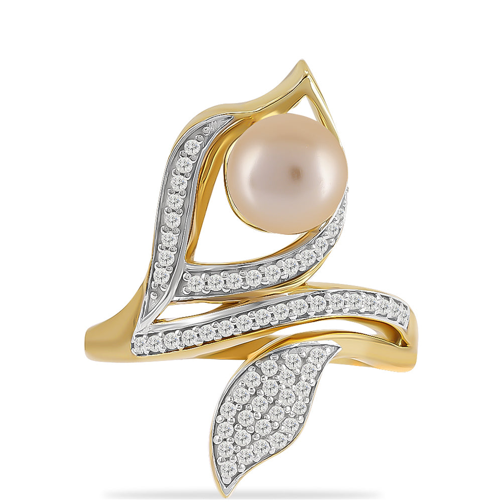 Goldplattierter Silberring mit goldfarbener Süßwasserperle und weißem Topas