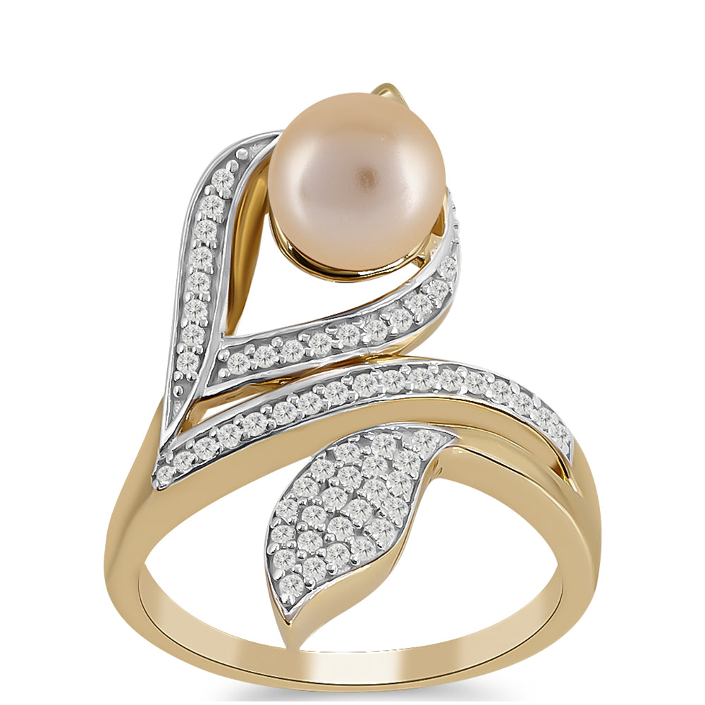 Goldplattierter Silberring mit goldfarbener Süßwasserperle und weißem Topas 2 