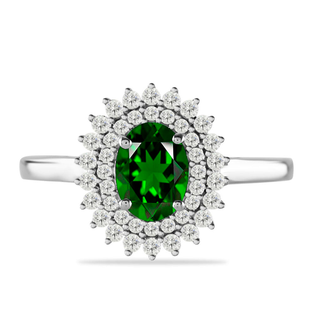 Silberring mit Chromdiopsid und weißem Topas