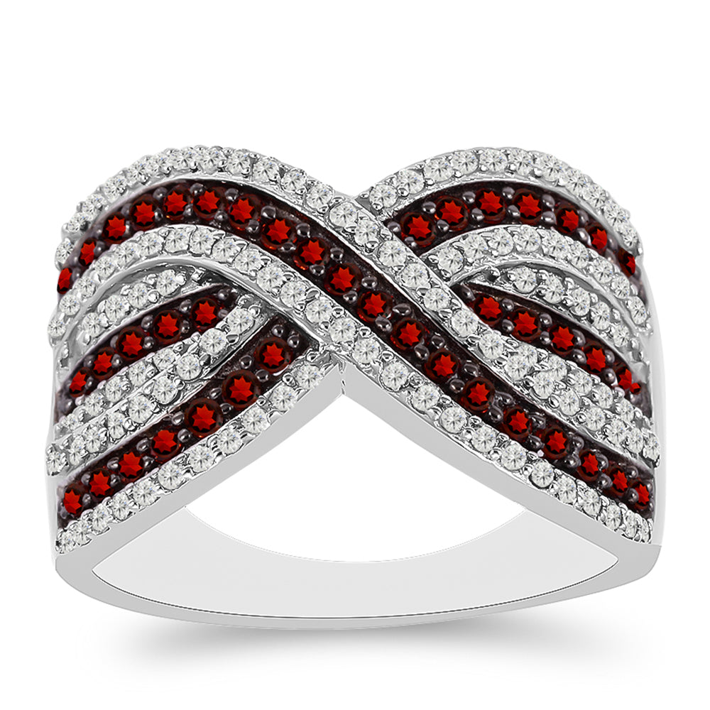 Silberring mit Barton Granat und weißem Topas 2 