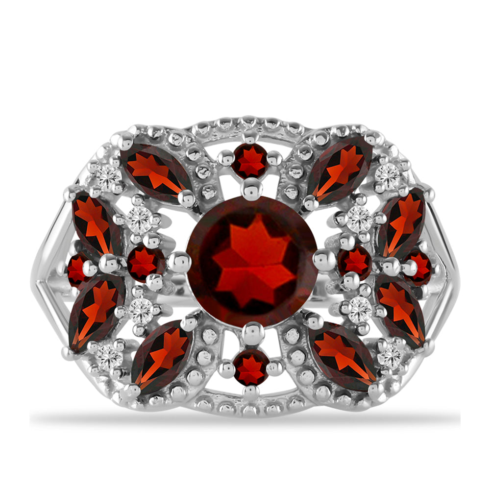 Silberring mit Barton Granat und weißem Topas 1 