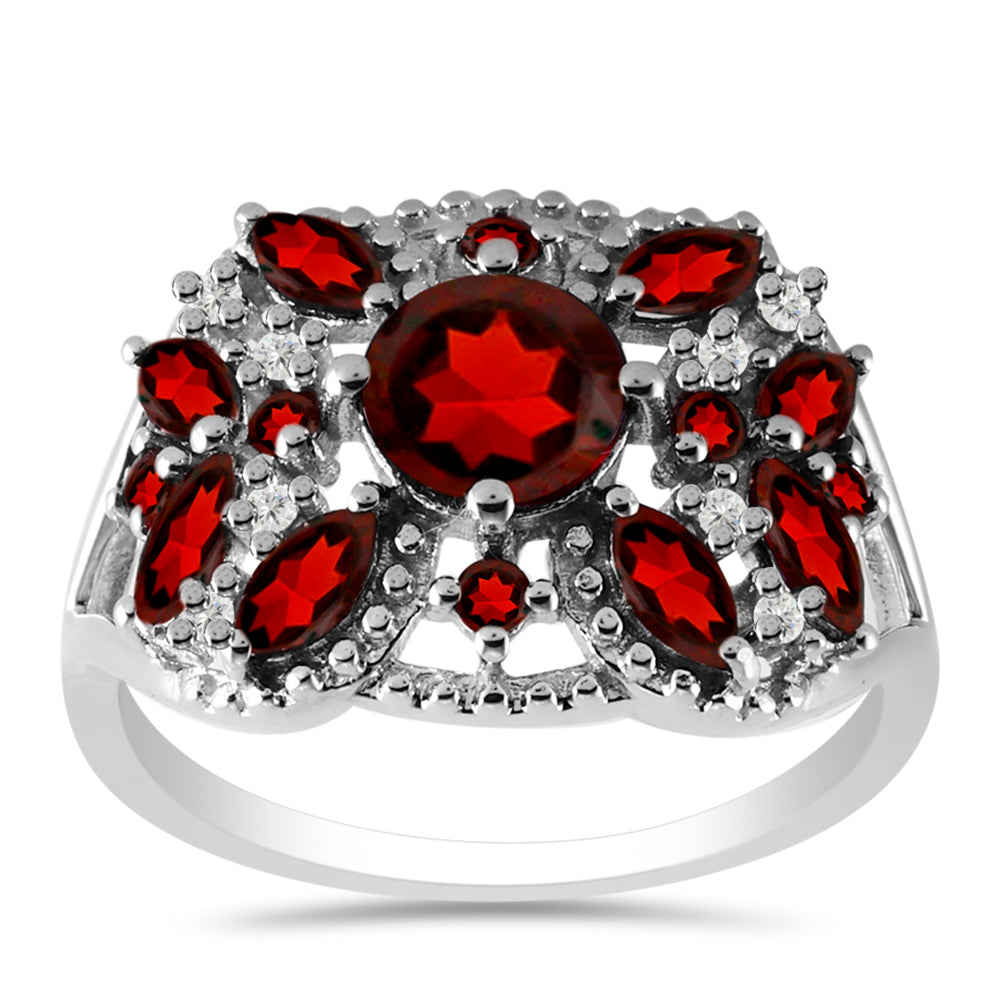 Silberring mit Barton Granat und weißem Topas 3 