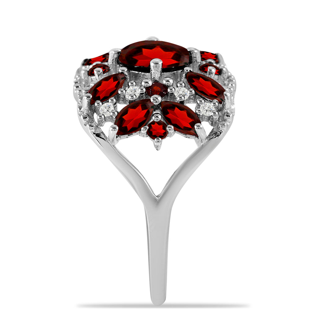 Silberring mit Barton Granat und weißem Topas