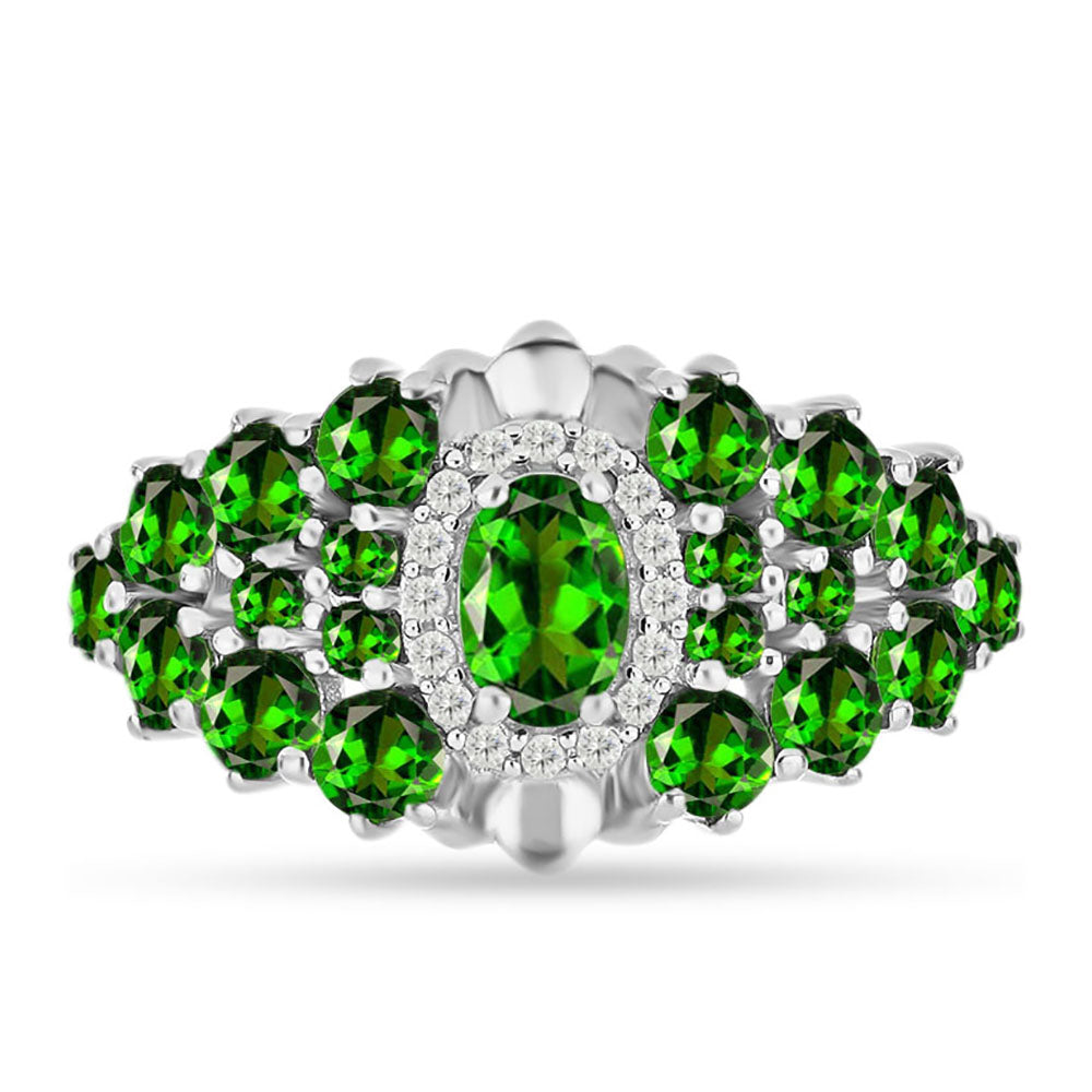 Silberring mit Chromdiopsid und weißem Topas