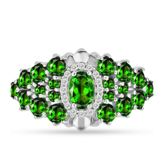 Silberring mit Chromdiopsid und weißem Topas