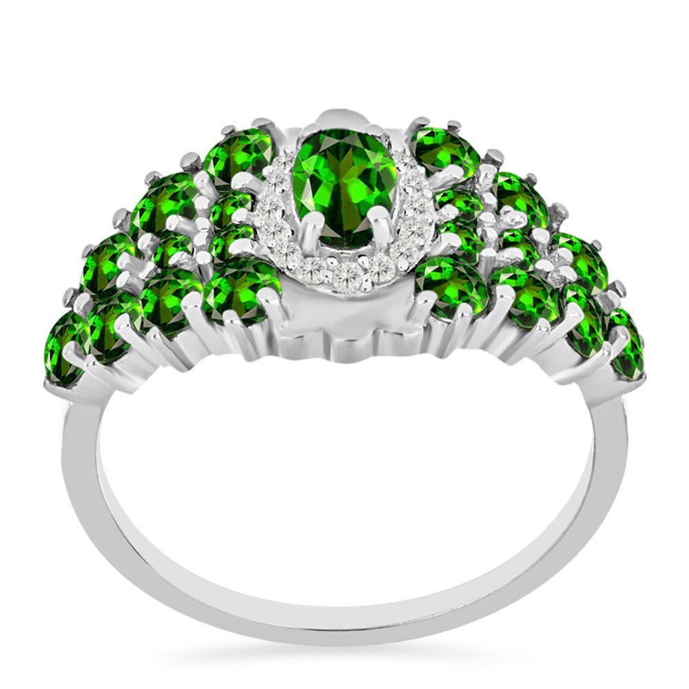 Silberring mit Chromdiopsid und weißem Topas