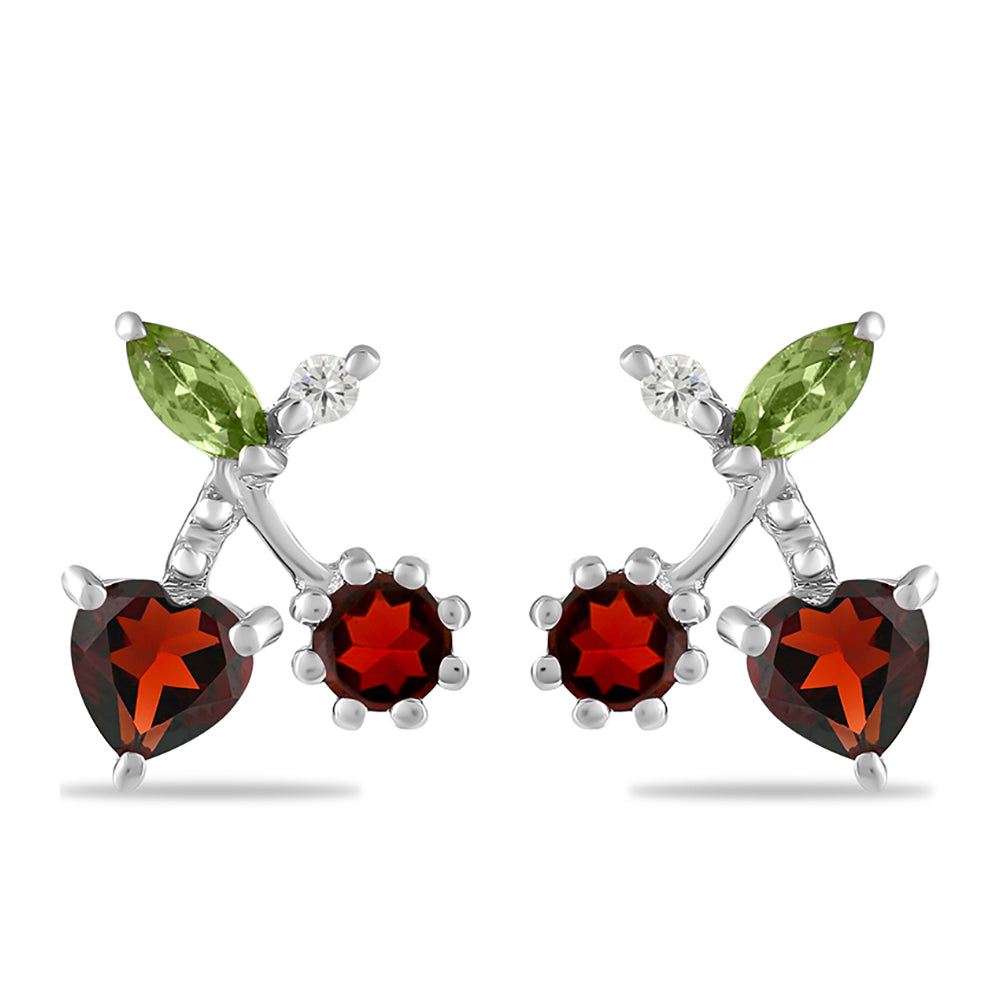 Silberohrringe mit Barton Granat und Peridot aus Changbai 1 