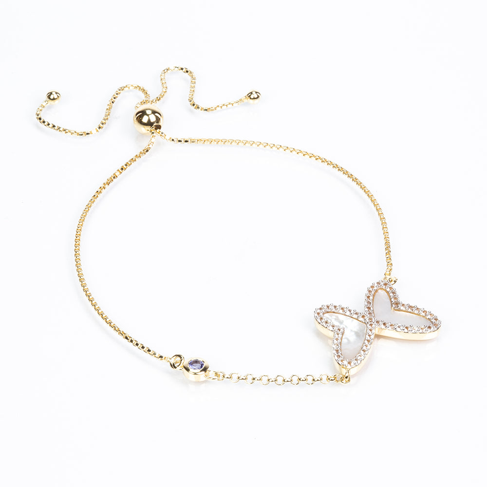 Goldplattiertes Silberarmband mit Tansanit - Klasse AAA und Perlmutt 3 