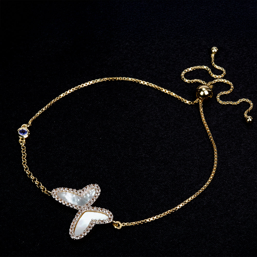 Goldplattiertes Silberarmband mit Tansanit - Klasse AAA und Perlmutt 1 