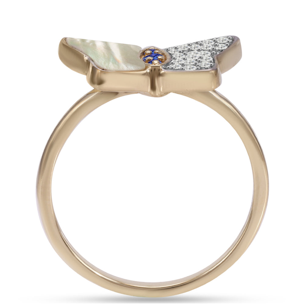 Goldplattierter Silberring mit Tansanit - Klasse AAA und Perlmutt 2 