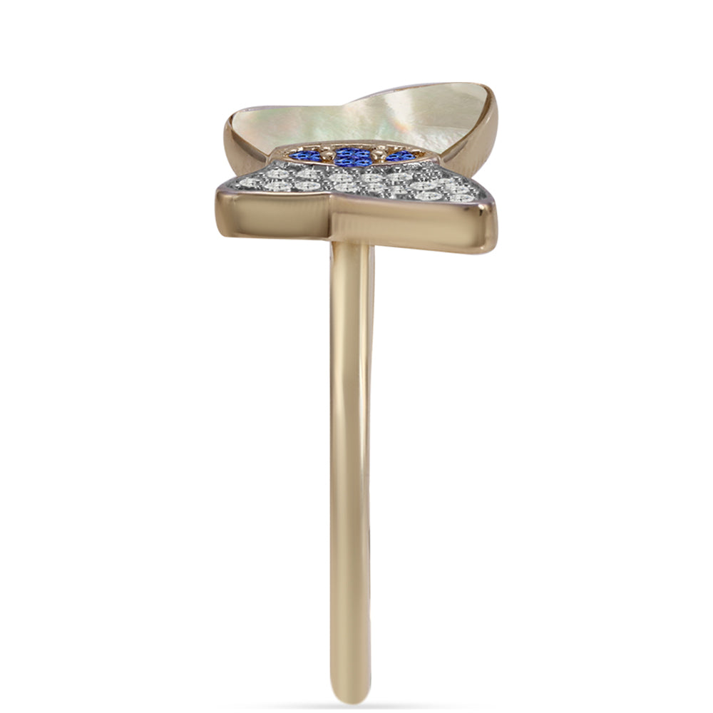 Goldplattierter Silberring mit Tansanit - Klasse AAA und Perlmutt