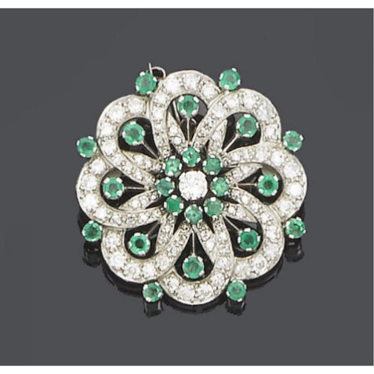 Silberbrosche mit Chromdiopsid und weißem Topas