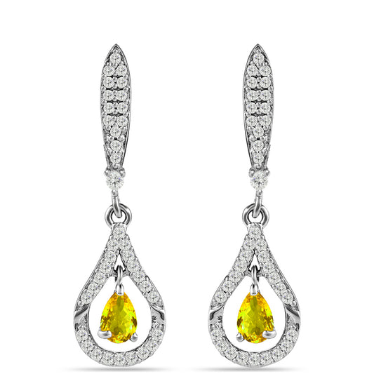 Silberohrringe mit Zitrin aus dem Ural und weißem Topas