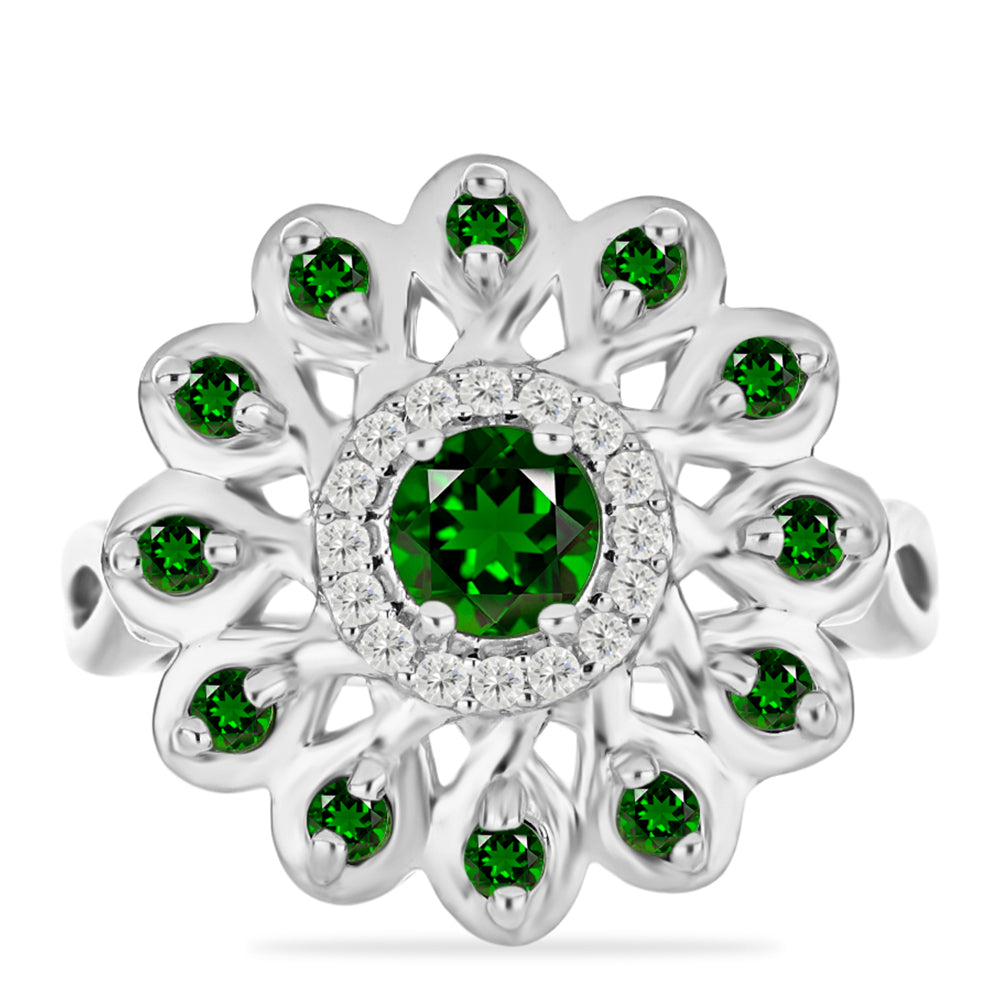 Silberring mit Chromdiopsid und weißem Topas