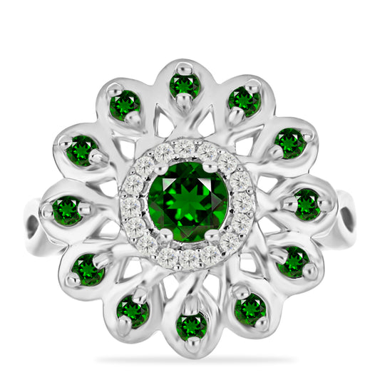 Silberring mit Chromdiopsid und weißem Topas