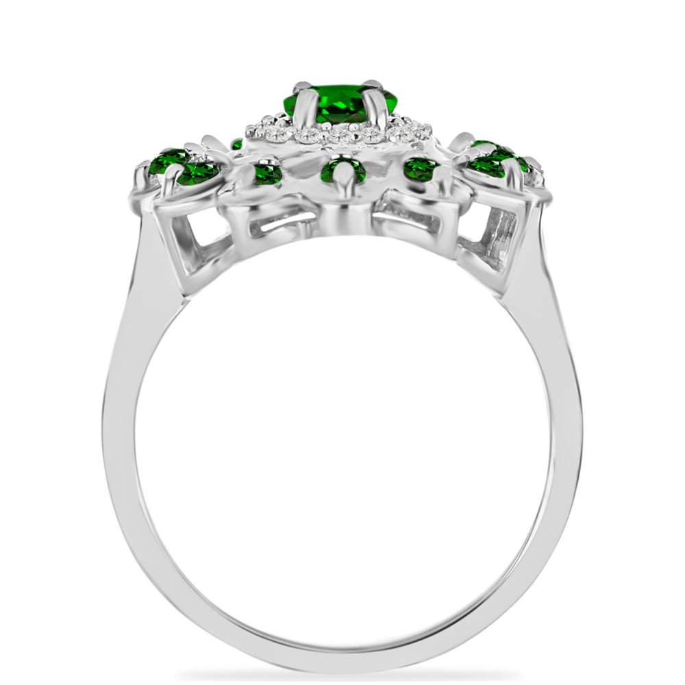 Silberring mit Chromdiopsid und weißem Topas 2 