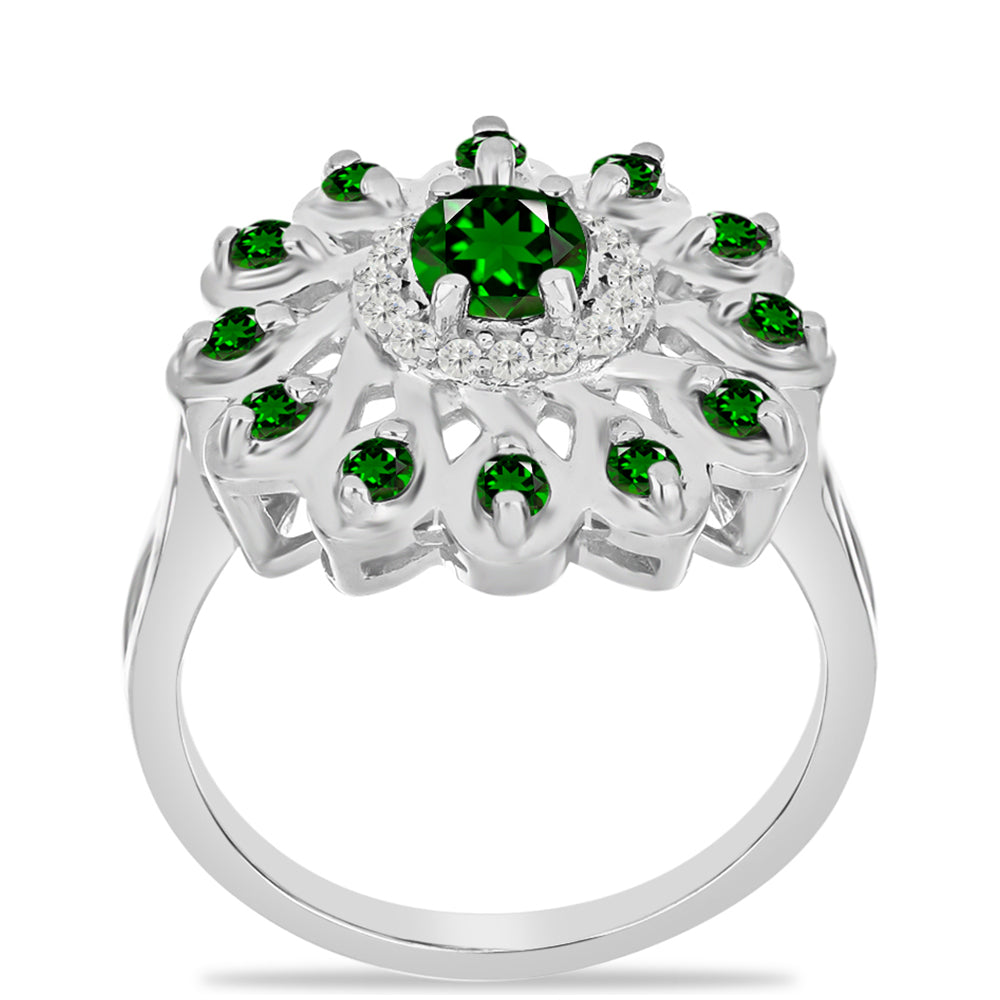 Silberring mit Chromdiopsid und weißem Topas 3 