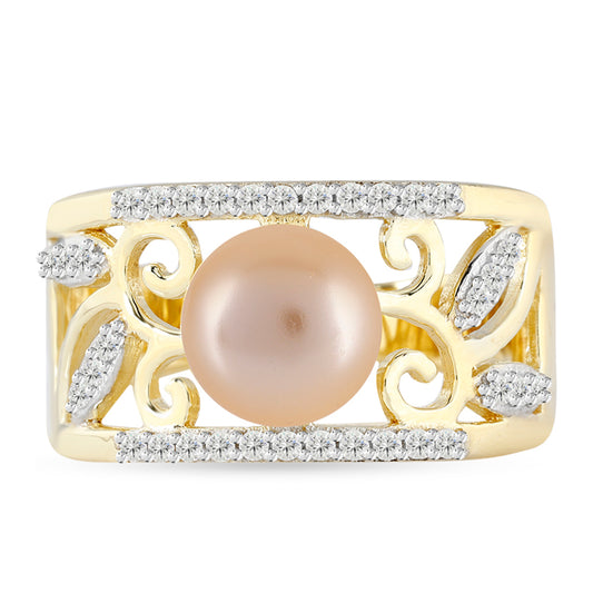 Goldplattierter Silberring mit goldfarbener Süßwasserperle und weißem Topas