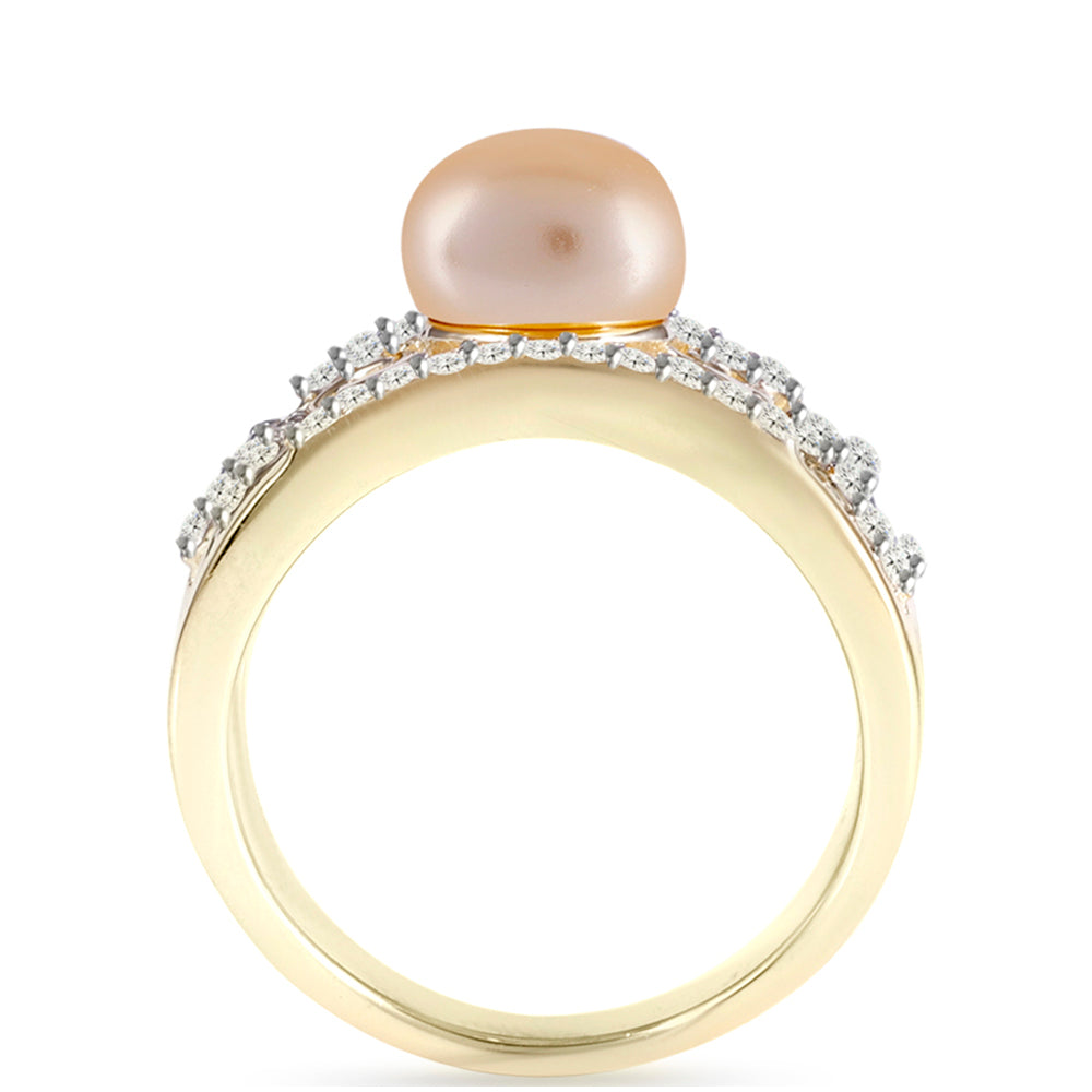 Goldplattierter Silberring mit goldfarbener Süßwasserperle und weißem Topas