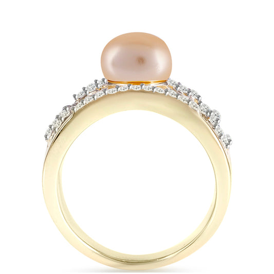 Goldplattierter Silberring mit goldfarbener Süßwasserperle und weißem Topas