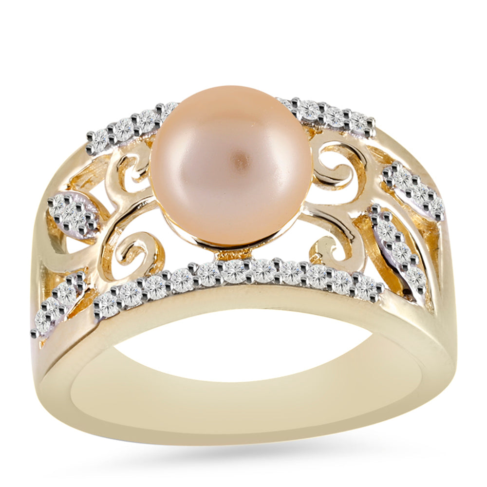 Goldplattierter Silberring mit goldfarbener Süßwasserperle und weißem Topas