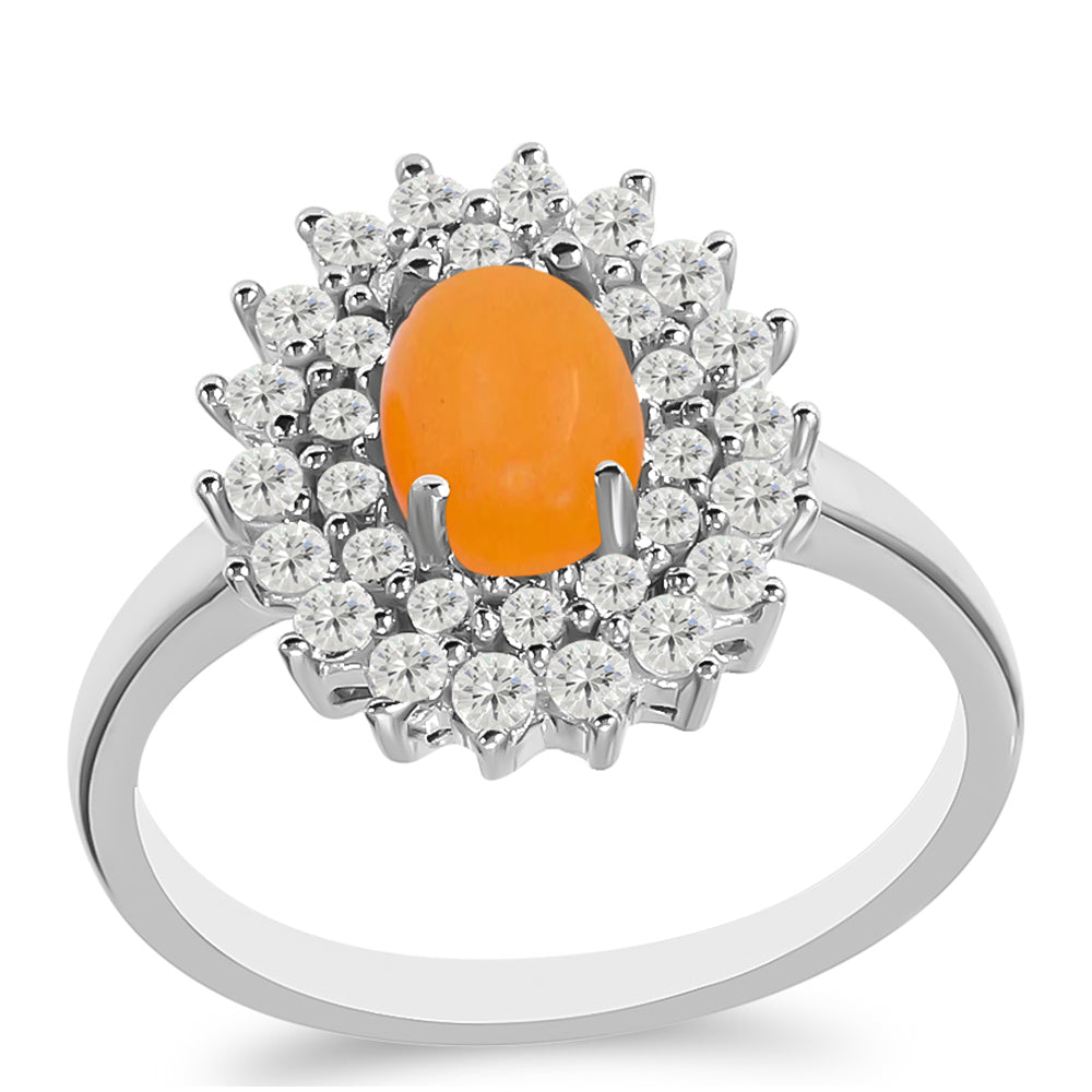 Silberring mit gelbem Jade und weißem Topas
