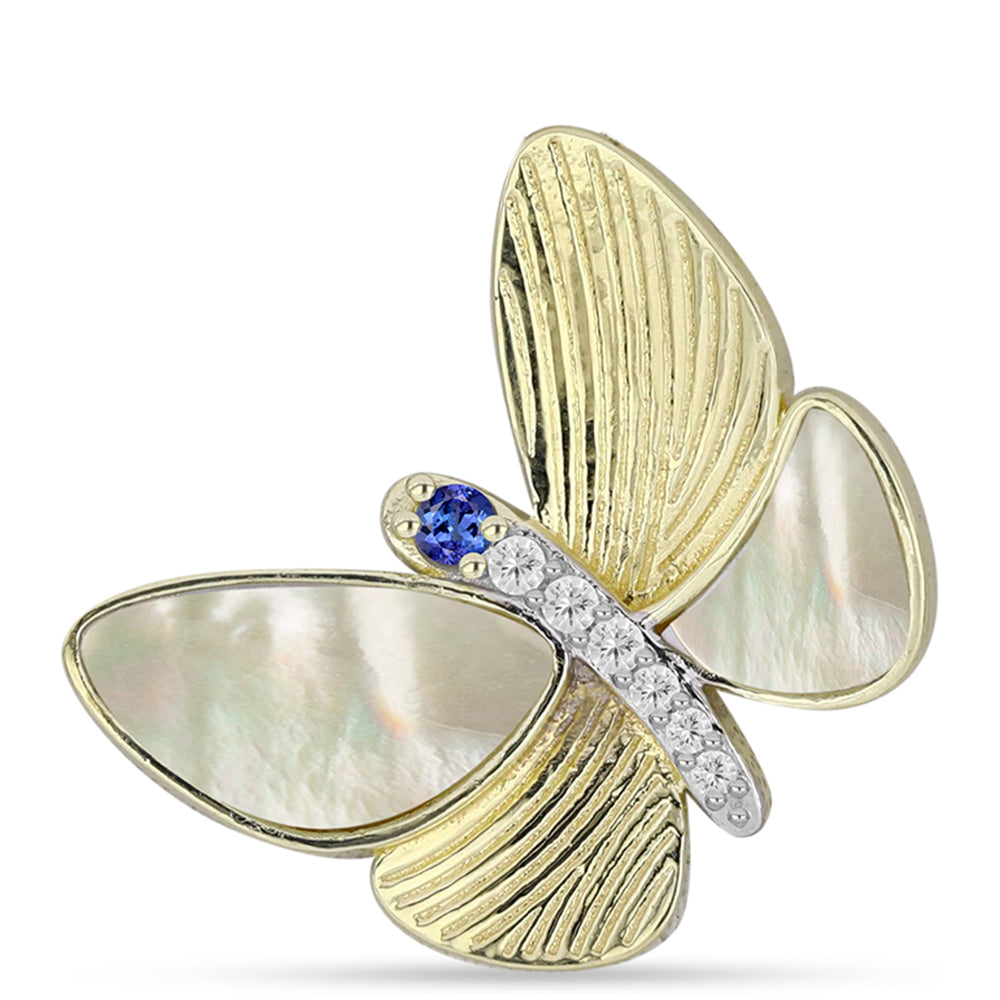 Goldplattierter Silberanhänger mit Tansanit - Klasse AAA und Perlmutt 1 