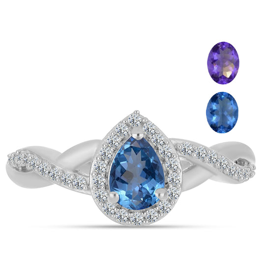 Silberring mit farbwechselndem Fluorit und weißem Topas