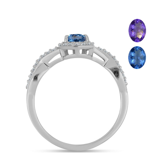 Silberring mit farbwechselndem Fluorit und weißem Topas