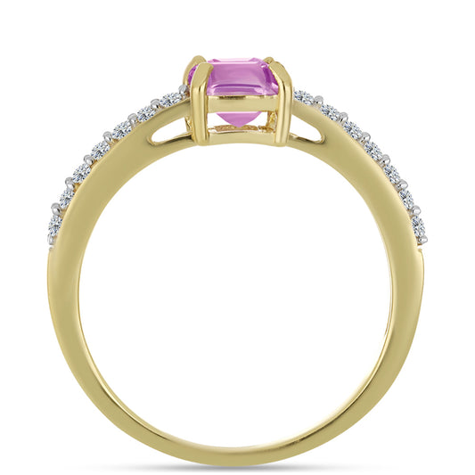 Goldplattierter Silberring mit rosa Fluorit und weißem Topas