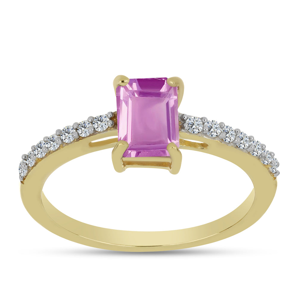 Goldplattierter Silberring mit rosa Fluorit und weißem Topas