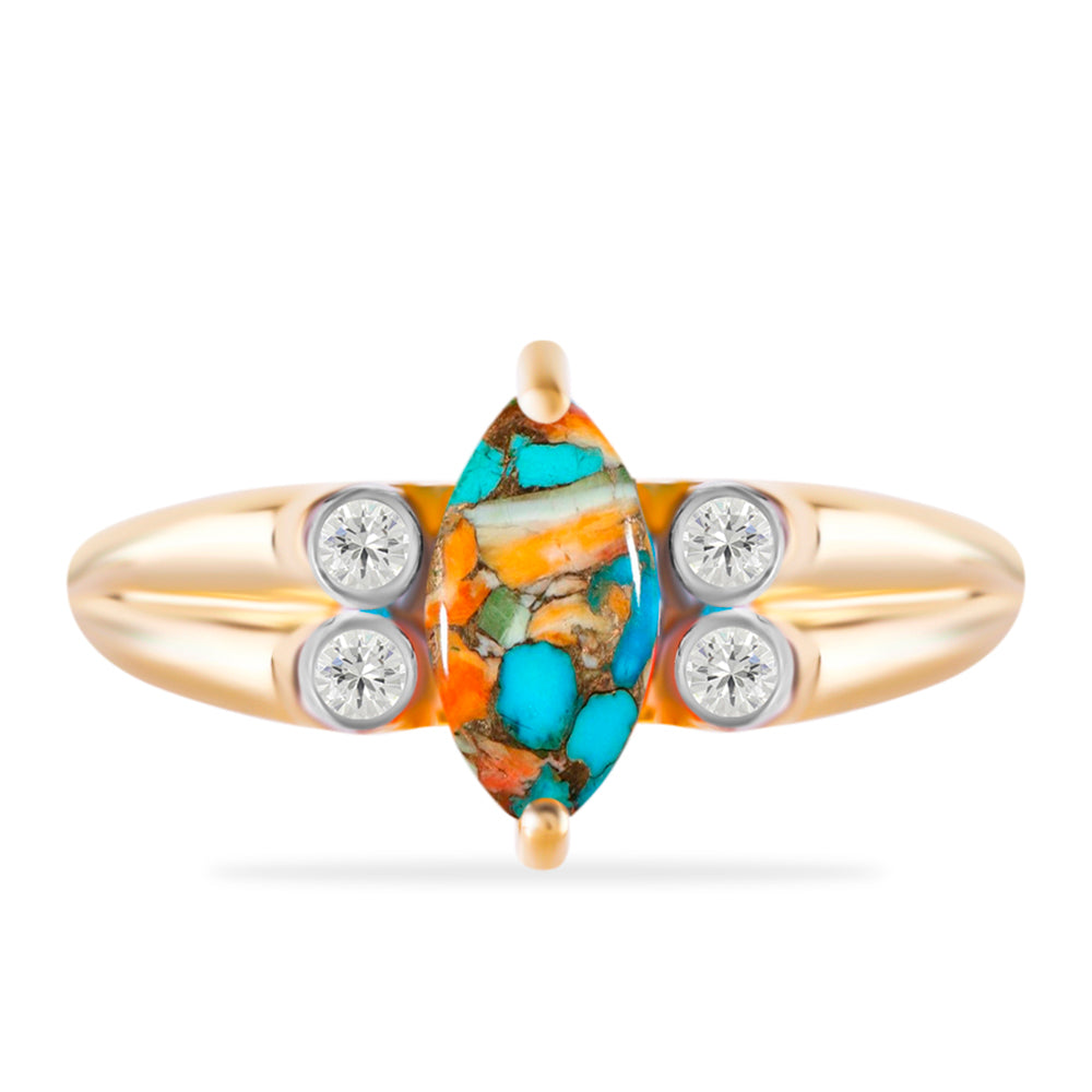 Goldplattierter Silberring mit Austerntürkis und weißem Topas 1 