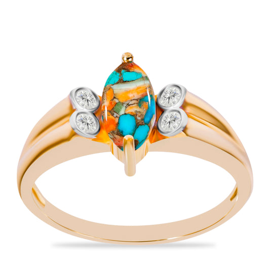 Goldplattierter Silberring mit Austerntürkis und weißem Topas