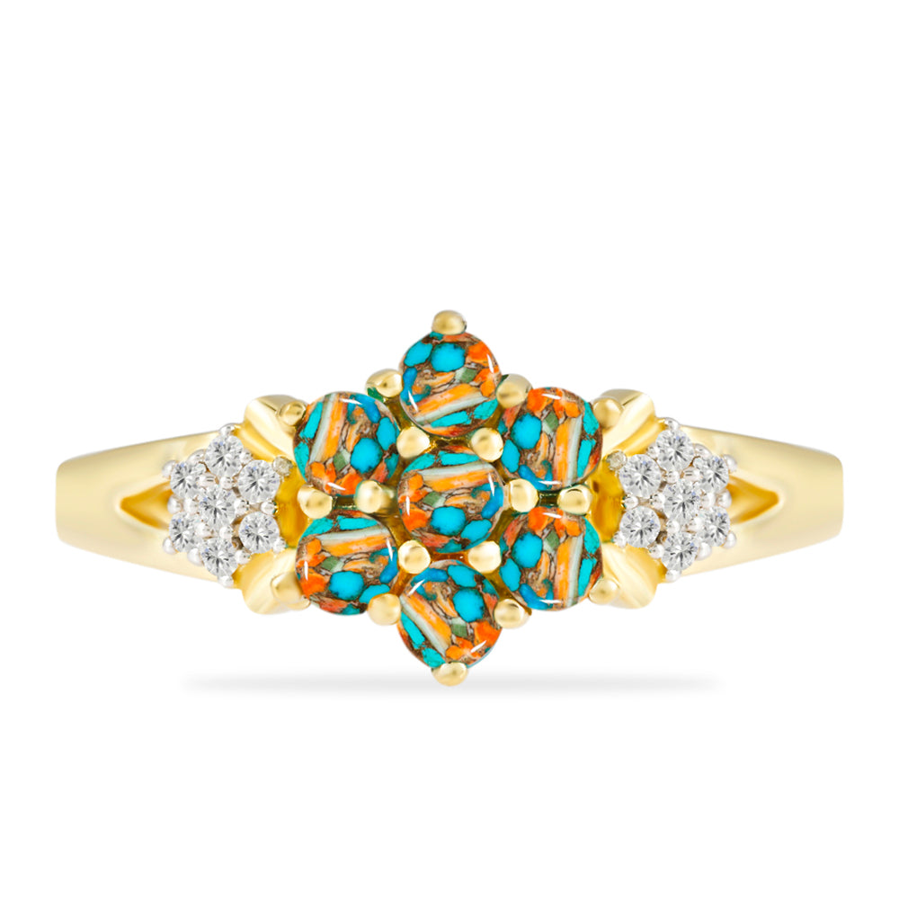 Goldplattierter Silberring mit Austerntürkis und weißem Topas 1 