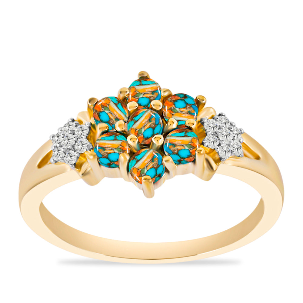 Goldplattierter Silberring mit Austerntürkis und weißem Topas