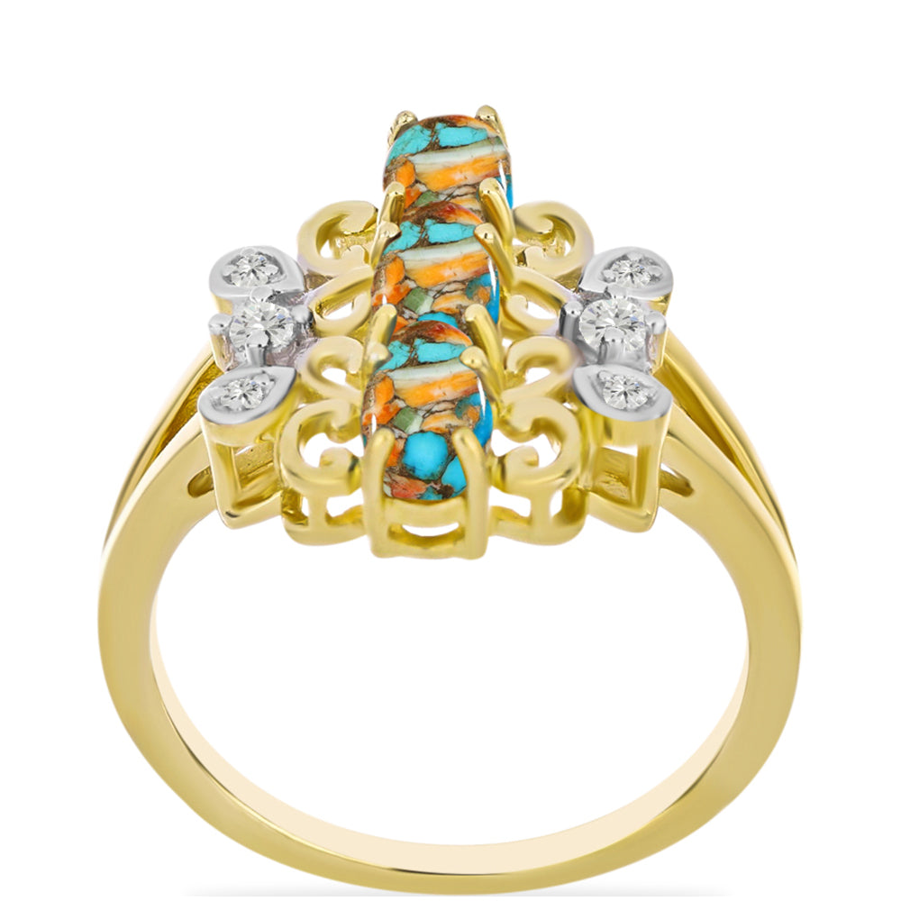 Goldplattierter Silberring mit Austerntürkis und weißem Topas 3 