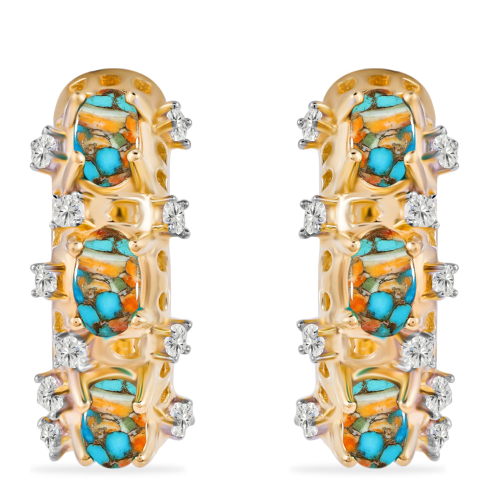 Goldplattierte Silberohrringe mit Austerntürkis und weißem Topas