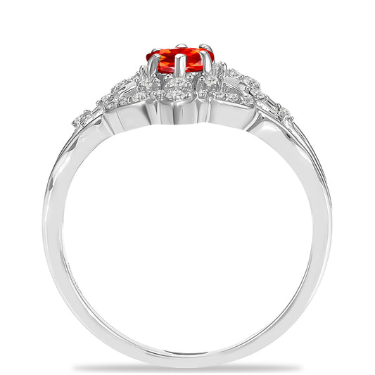 Silberring mit äthiopischem rotem Opal aus Lega Dembi und weißem Topas