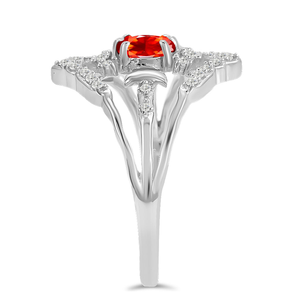 Silberring mit äthiopischem rotem Opal aus Lega Dembi und weißem Topas