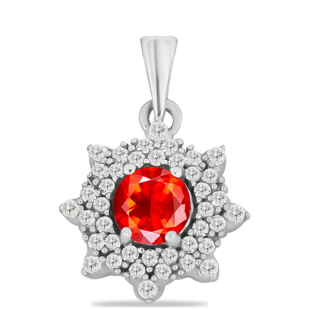 Silberanhänger mit äthiopischem rotem Opal aus Lega Dembi und weißem Topas 1 