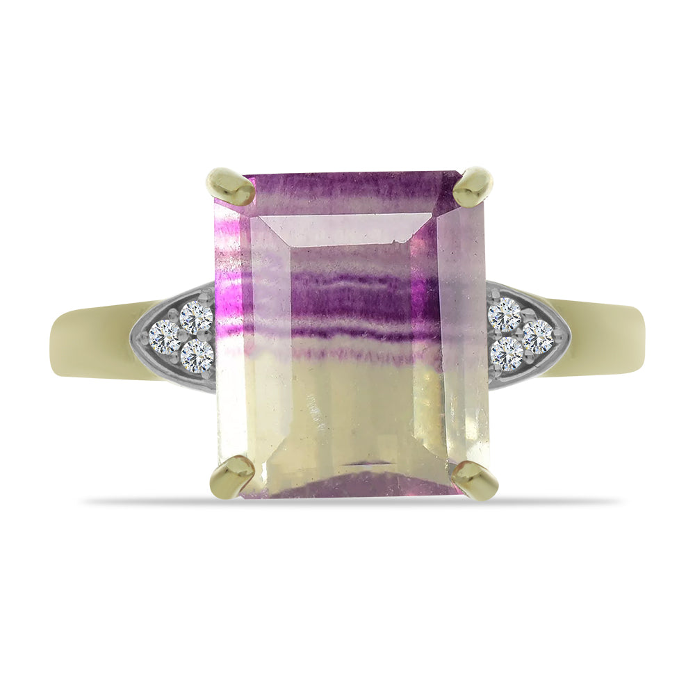 Goldplattierter Silberring mit lilafarbenem Fluorit und weißem Topas 1 