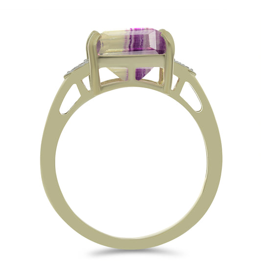 Goldplattierter Silberring mit lilafarbenem Fluorit und weißem Topas