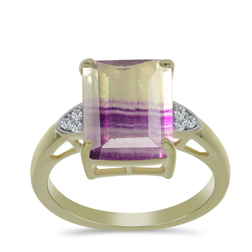 Goldplattierter Silberring mit lilafarbenem Fluorit und weißem Topas 3 